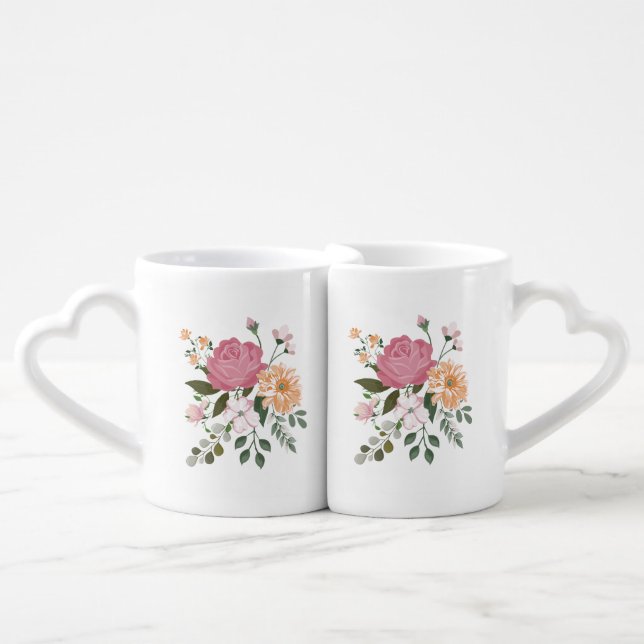 Watercolor flowers coffee mug set (Front Nesting)