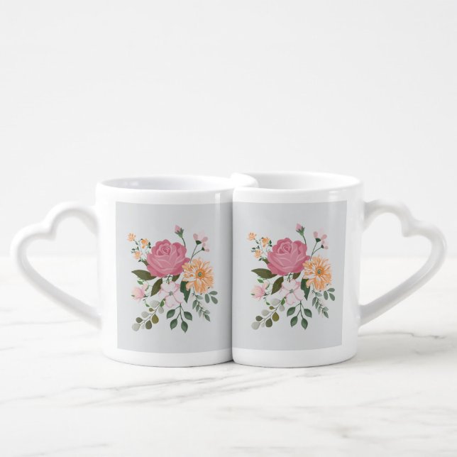 Watercolor flowers coffee mug set (Front Nesting)