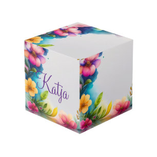 Watercolor flowers colorful cube