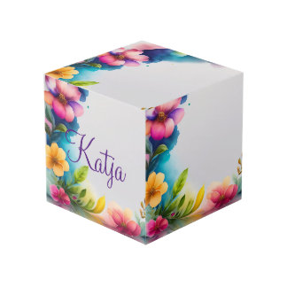 Watercolor flowers colorful cube