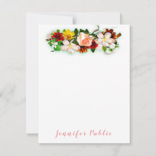 Watercolor Flowers Colorful Handwritten Script Note Card