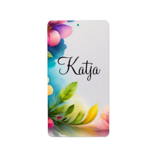 Watercolor flowers colorful label