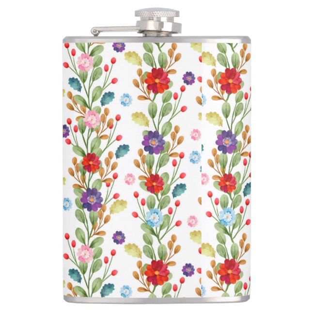 Watercolor Flowers Colorful Pattern-67488 Flask (Front)