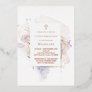 watercolor flowers Confirmation Foil Invitation