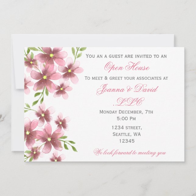 Watercolor Flowers Corporate party Invitation (Front)