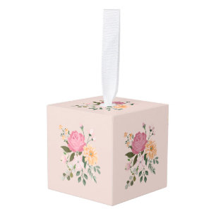 Watercolor flowers cube ornament