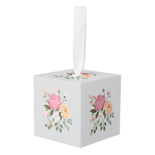 Watercolor flowers cube ornament
