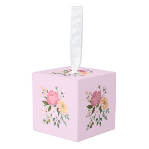 Watercolor flowers cube ornament