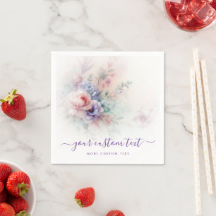Watercolor Flowers Custom Calligraphy Script Text Napkins