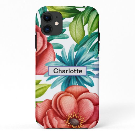 Watercolor flowers Custom name and pattern iPhone 11 Case