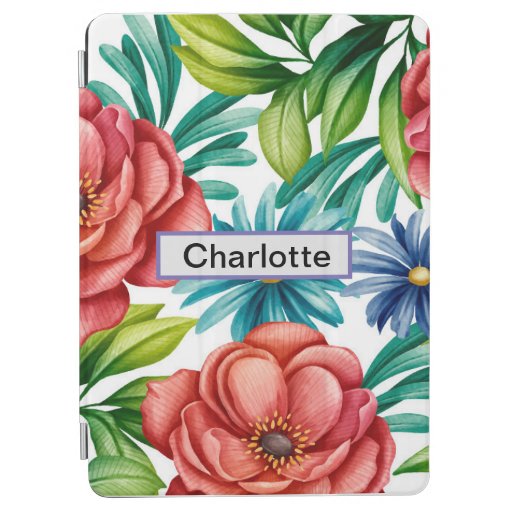 Watercolor flowers Custom name and pattern iPad Air Cover