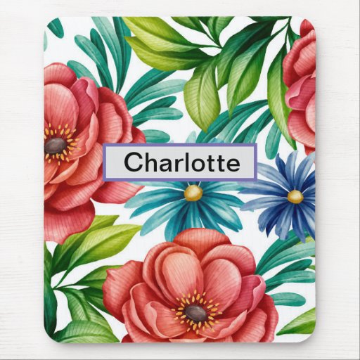 Watercolor flowers Custom name and pattern Mouse Pad