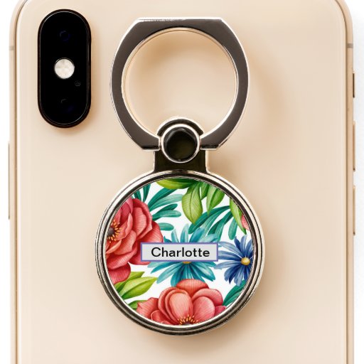 Watercolor flowers Custom name and pattern Phone Ring Stand
