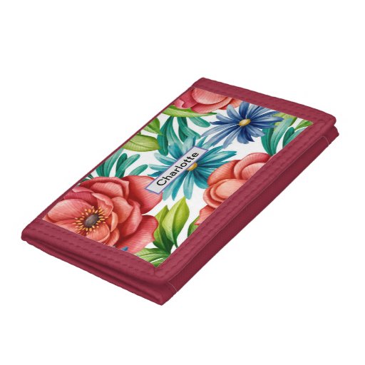 Watercolor flowers Custom name and pattern Trifold Wallet