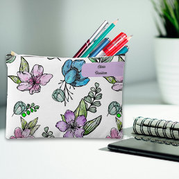 Watercolor Flowers Custom Pencil Case Pouch 