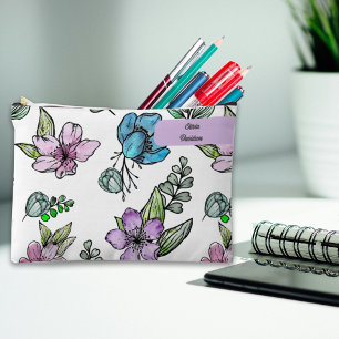 Watercolor Flowers Custom Pencil Case Pouch