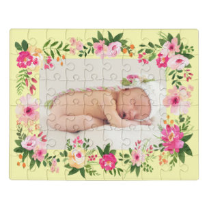 Watercolor Flowers Custom Photo Keepsake Jigsaw Puzzle