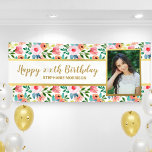 Watercolor Flowers, Custom Photo Text Birthday Banner<br><div class="desc">Make your event extra special with this custom banner featuring a photo and personalized text set against a pretty watercolor floral background.  Perfect for a  birthday party,  bridal or baby shower,  anniversary,  retirement party and more.</div>