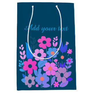Watercolor flowers Custom text Medium Gift Bag