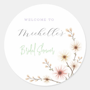 Watercolor Flowers Cute Bridal Shower  Classic Round Sticker