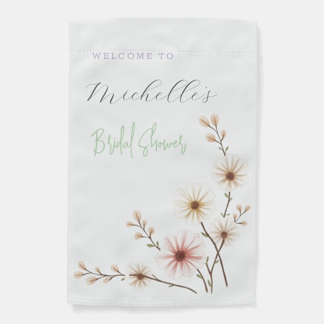 Watercolor Flowers Cute Bridal Shower  Garden Flag (Front)