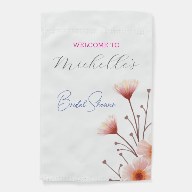 Watercolor Flowers Cute Bridal Shower  Garden Flag (Front)