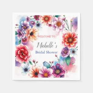 Watercolor Flowers Cute Bridal Shower Napkins