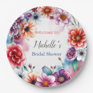 Watercolor Flowers Cute Bridal Shower Paper Plates