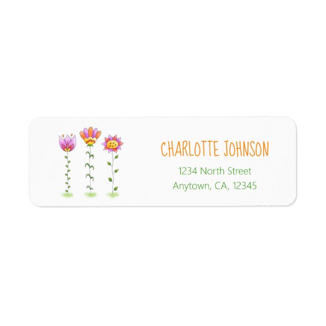 Watercolor Flowers Cute Doodle Painting Label (Front)