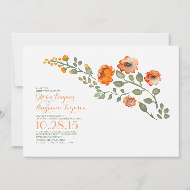 Watercolor flowers-cute floral wedding invitation (Front)