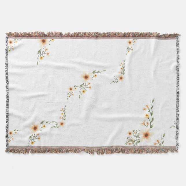 Watercolor Flowers Cute Minimalist Throw Blanket (Front)