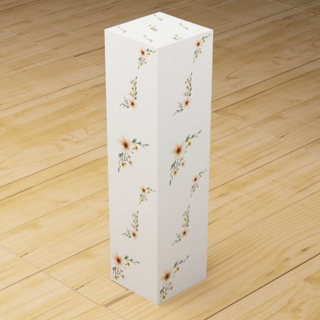 Watercolor Flowers Cute Minimalist Wine Box (Front)