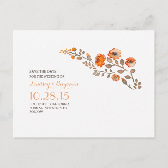 watercolor flowers cute save the date announcement postcard (Front)