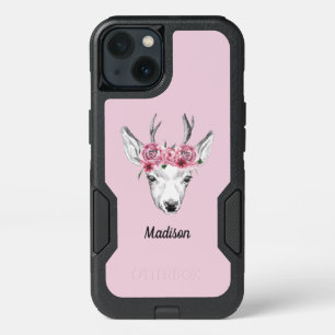 Watercolor Flowers Deer   Add Your Name iPhone 13 Case