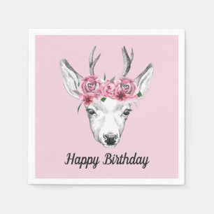 Watercolor Flowers Deer Add Your Text Napkins