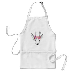 Watercolor Flowers Deer Adult Apron
