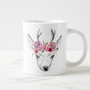 Watercolor Flowers Deer Giant Coffee Mug