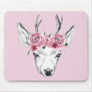 Watercolor Flowers Deer Mouse Pad