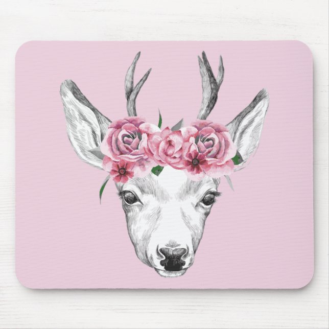 Watercolor Flowers Deer Mouse Pad (Front)