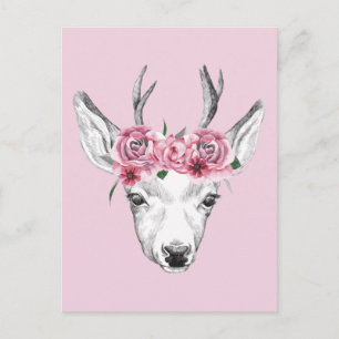 Watercolor Flowers Deer Postcard