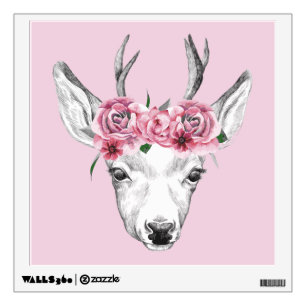 Watercolor Flowers Deer Wall Decal
