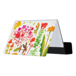 watercolor flowers Desk Business Card Holder