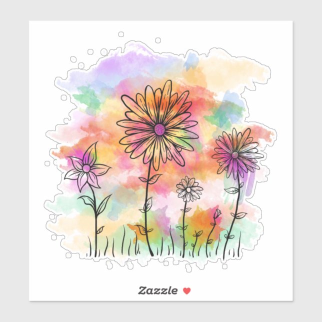 watercolor flowers doodle sticker (Sheet)