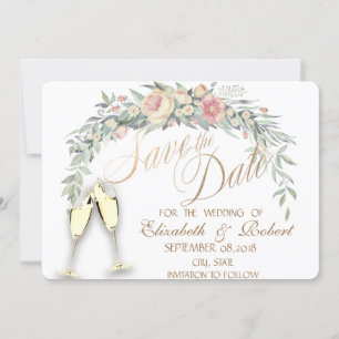 Watercolor Flowers, Dotted , Glasses Save The Date