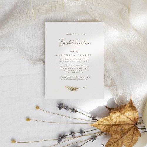 Watercolor Flowers  Dried Grass Bridal Luncheon  Invitation
