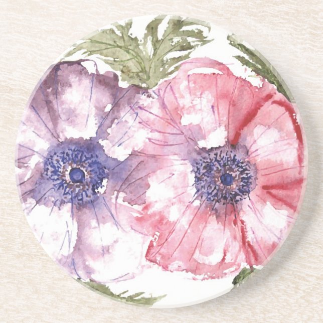 Watercolor flowers drink coaster (Front)