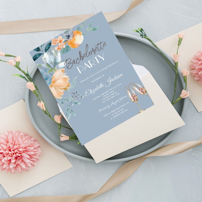 Watercolor Flowers Dusty Blue Bachelorette  Invitation (Creator Uploaded)