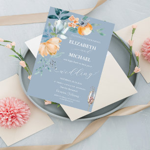Watercolor Flowers Dusty Blue Champagne Glass Invitation