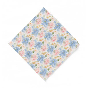Watercolor Flowers Dusty Blue Dusty Pink Roses Bandana