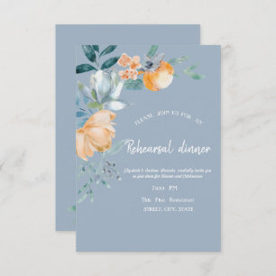 Watercolor Flowers Dusty Blue Rehearsal Dinner Invitation